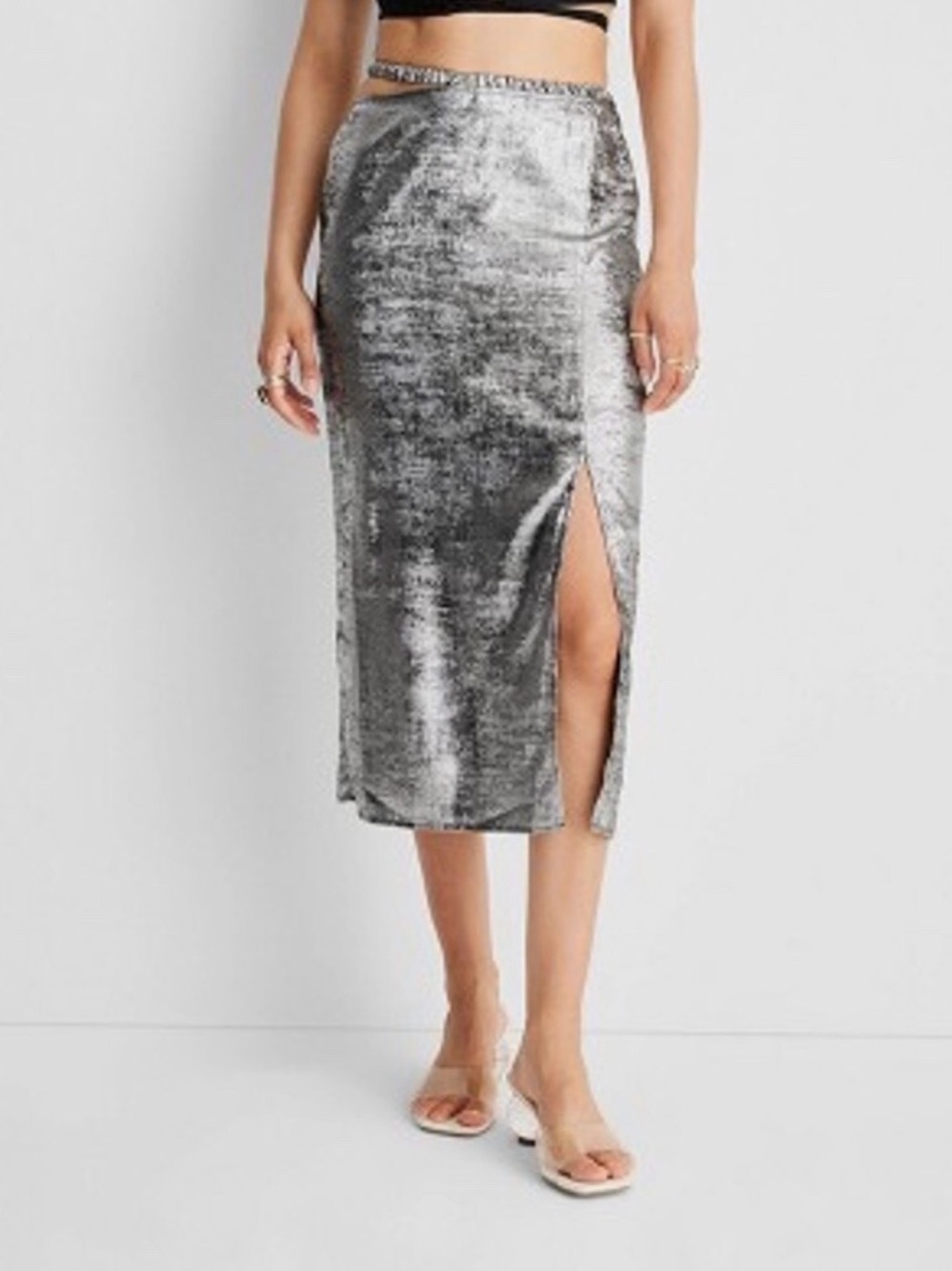 Future Collective Metallic Cut Out Midi Skirt, Size 18 - NWOT